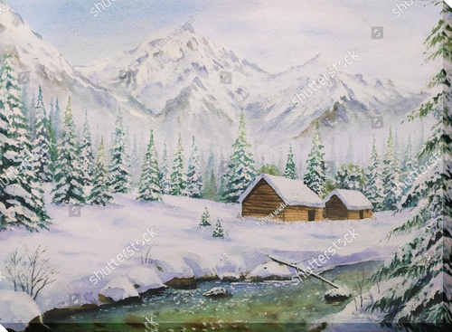 watercolor painting landscape winter
